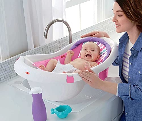 FISHER PRICE BABY TO TODDLER BATH 4-IN-1 SLING ‘N SEAT TUB WITH 2 TOYS - PINK Like New