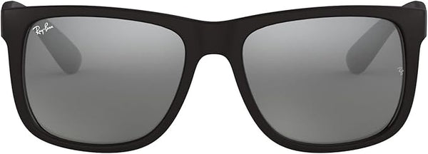 RAY-BAN, FRAME - MATTE RUBBER BLACK, LENSES - SILVER MIRROR, 622/55 - Like New