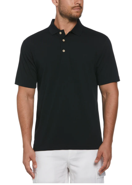 CUBAVERA SOLID TEXTURED POLO - SIZE: MEN L - JET BLACK - Brand New