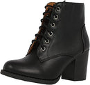 Soda Women Korman Cute Chunky Lace Up Leatherette Zipper Ankle Bootie Black 8.5 - Brand New