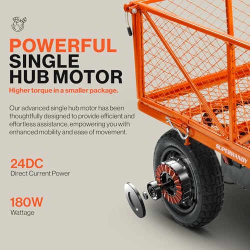 SuperHandy Electric-Assist Garden Cart, 5.7 Cubic Ft Utility Wagon - Orange - Like New