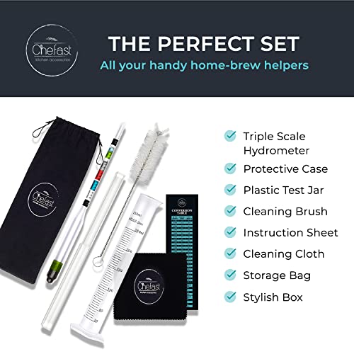 CHEFAST TRIPLE-SCALE HYDROMETER KIT PLASTIC TEST JAR WINE BEER MEAD KOMBUCHA - Like New