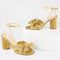 GENERIC WOMEN'S BOW KNOT ANKLE STRAP OPEN TOE HIGH BLOCK SANDALS - 11.5 - GOLD - Like New