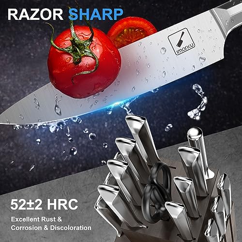IMARKU 16 PIECE KNIFE SET, STAINLESS STEEL, KITCHEN SHARPENER K19 - DARK GRAY - Like New