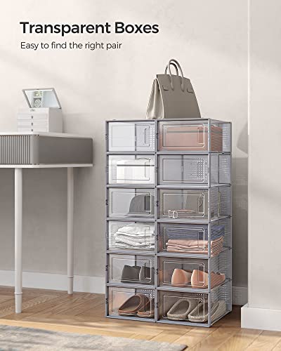 SONGMICS SHOE BOXES PACK OF 12 SHOE STORAGE ORGANIZERS ULSP006G12 - GRAY - Like New