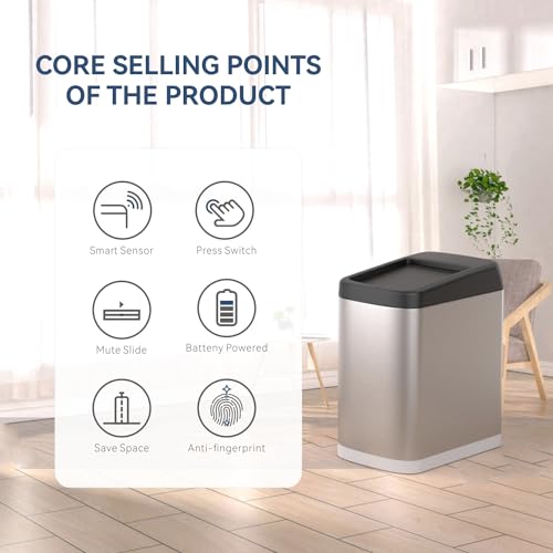 ELLO&ALLO 30 LITER 8 GALLON TOUCHLESS RECTANGULAR AUTOMATIC MOTION SENSOR TRASH - Like New