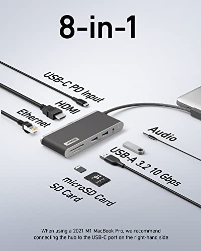 ANKER 655 USB-C HUB 8-IN-1 2 USB-A 10 GBPS DATA PORTS 100W A8382 - CHARCOAL GRAY - Like New