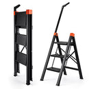 ALPURLAD 3 Step Ladder Aluminum Folding Ladders with Telescopic Hand Rair - Brand New
