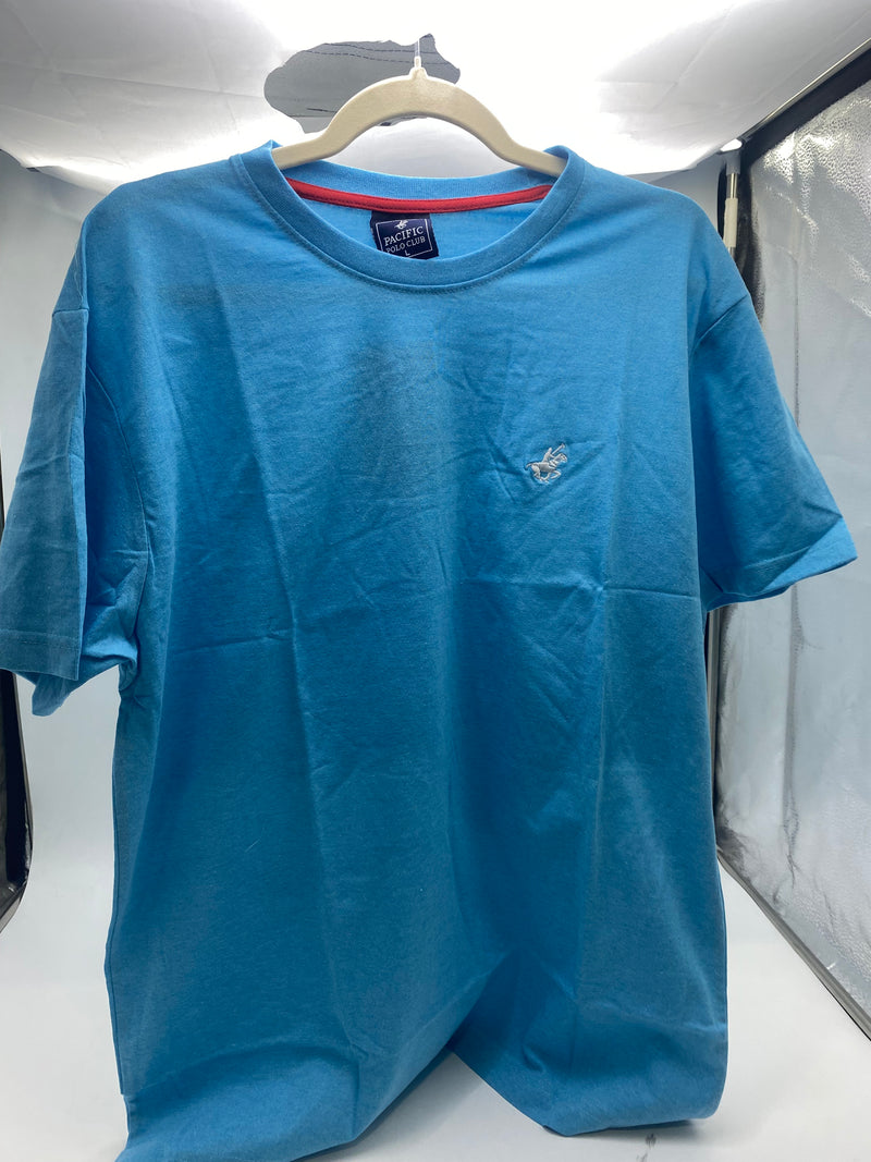 PACIFIC POLO CLUB MEN'S SHORT SLEEVE TEE SHIRT - SIZE: MEN L - CYAN - Brand New
