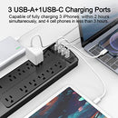 ALESTOR SURGE PROTECTOR WITH 12 OUTLETS AND 4 USB PORTS, 6 FT - BLACK - Like New