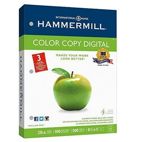 HAMMERMILL PAPER COLOR COPY DIGITAL HOLE PUNCH, 100 BRIGHT, 500 SHEETS / 1 REAM, - Brand New