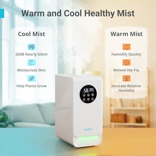 LIVATRO Smart Humidifiers for Bedroom & Large Room 6L Warm & Cool Mist - White - Like New