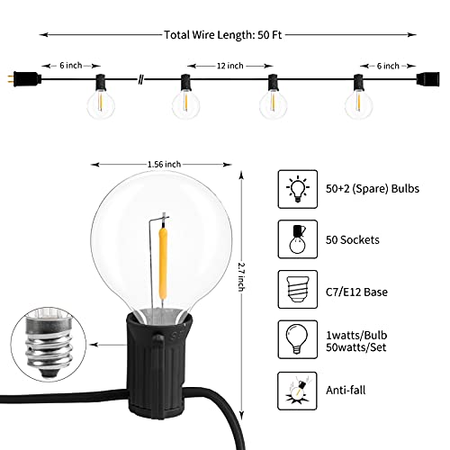 Brightown Led String Lights Outdoor 50Feet G40 Patio 52 Led - WARM WHITE Like New