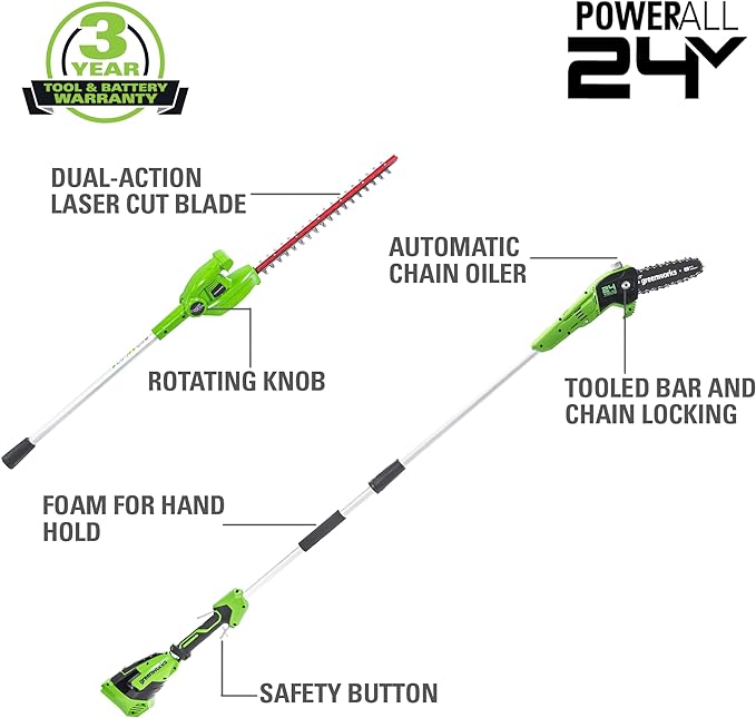 Greenworks 24V 8" Cordless Polesaw + 20" Pole 2.0Ah Battery/Charger Included - Like New