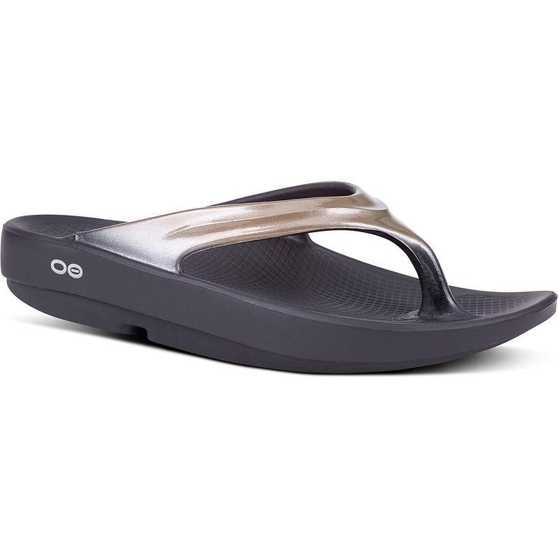 OOFOS WOMEN'S OOLALA LUXE RECOVERY SANDALS BLAK/BROWN WOMEN 9 - BLACK/BROWN - Like New