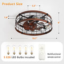 Apgooface Rustic Caged Ceiling Fan Light 4 Bulbs 3 Speeds Flush Mount B0B3MSF4JK - Brand New