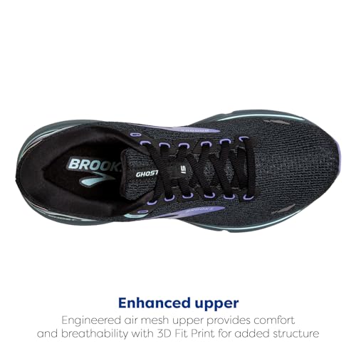 Brooks Women's Ghost 15 Neutral Running Shoe Black/Jacaranda/Salt Size 9 - Like New