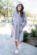 BURKLETT HOODED SOLID FLANNEL FLEECE BATHROBE WITH POCKETS - GRAY - Like New