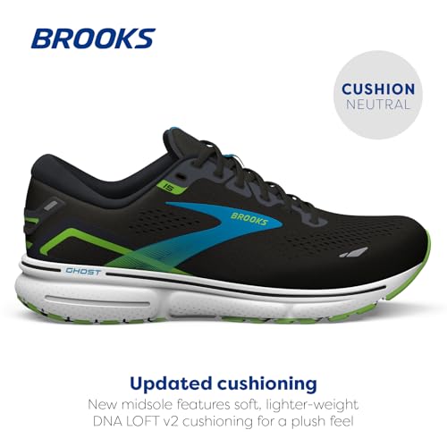 Brooks Men's Ghost 15 Neutral Running Shoe Black/Hawaiian Ocean/Green Size 13 - Like New
