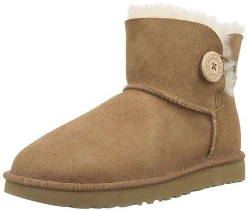 1016422 UGG MINI BAILEY BUTTON II BOOT FLEECE LINED, WOMENS SIZE 7 - CHESTNUT Like New