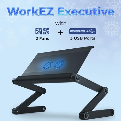 WORKEZ Executive Adjustable Laptop Stand 2 Fans 3 USB Ports Ergonomic - Black Like New