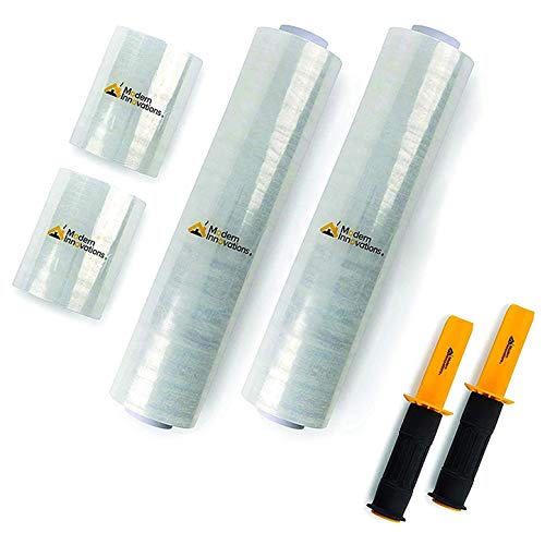 MODERN INNOVATIONS CLEAR STRETCH WRAP ROLLS - 2x 15" ROLLS, 2x 5" ROLLS, MI-1140 Like New