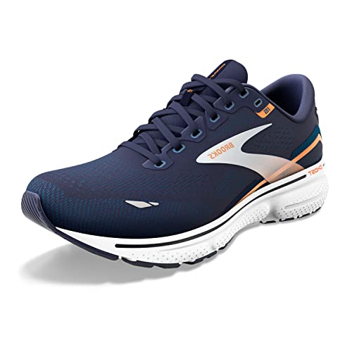 BROOKS MEN'S GHOST 15 NEUTRAL RUNNING SHOE - SIZE 9.5 WIDE - PEACOAT/BLUE/ORANGE - Like New
