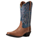 10040446 ARIAT WOMEN ROUND UP SQUARE TOE WESTERN COWBOY BOOT BROWN/BLUE SIZE 7 Like New