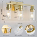 3-Lights Gold Bathroom Light Fixture, Brushed Brass Vanity - Scratch & Dent