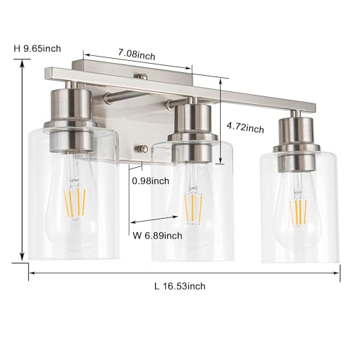 BATHROOM VANITY LIGHT FIXTURES 3-LIGHT BRUSHED NICKEL AM-70050 - NICKEL Like New