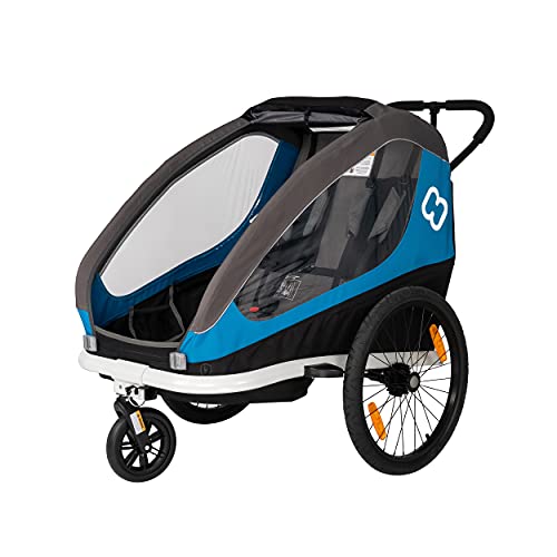 HAMAX TRAVELLER TWO SEAT CHILD BIKE TRAILER + STROLLER HAM400079 - BLACK/BLUE Like New