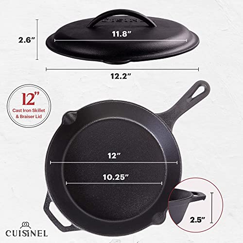 CUISINEL CAST IRON SKILLET WITH LID 12" PRE SEASONED C12612-CL - BLACK Like New