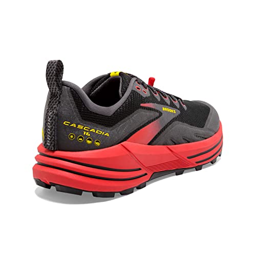 1103761D035 BROOKS CASCADIA 16 MEN'S TRAIL SHOE - BLACK/RED/YELLOW - SIZE 9.5 Like New