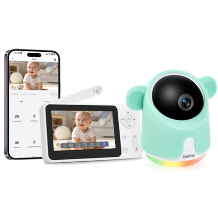 GMK Baby Monitor with Camera and Audio ,1080P Baby Camera Monitor - WHITE/GREEN - Like New