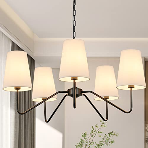 5-Light 30” Modern Chandelier with White Shades, Classic Pendant Ceiling Light - Like New