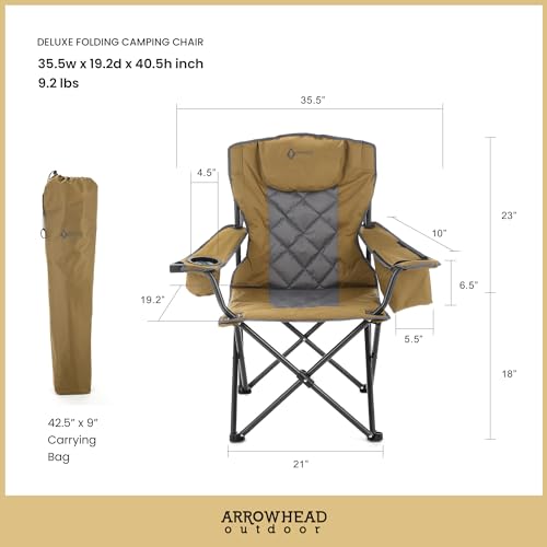 ARROWHEAD OUTDOOR PORTABLE FOLDING CAMPING QUAD CHAIR W/ 6-CAN COOLER - BROWN - Like New