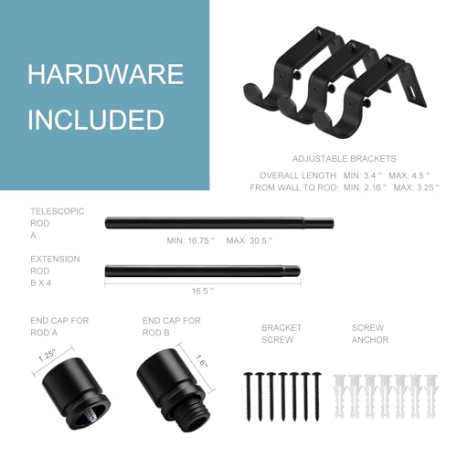 Curtain Rods for Windows 16 to 88 Inches Adjustable Length 1 Inch Diameter Black Like New