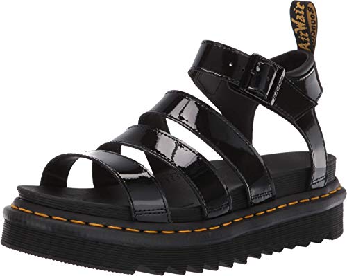 24192001 Dr. Martens Women Blaire Fisherman Sandal Black Patent Lamper Size 8 Like New