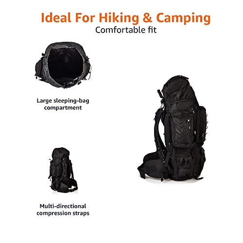 AMAZON BASICS INTERNAL FRAME HIKING BACKPACK WITH RAINFLY - BLACK Like New