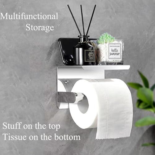 Toilet Paper Holder with Phone Shelf Stainless Steel Bathroom Tissue Roll Holder Like New