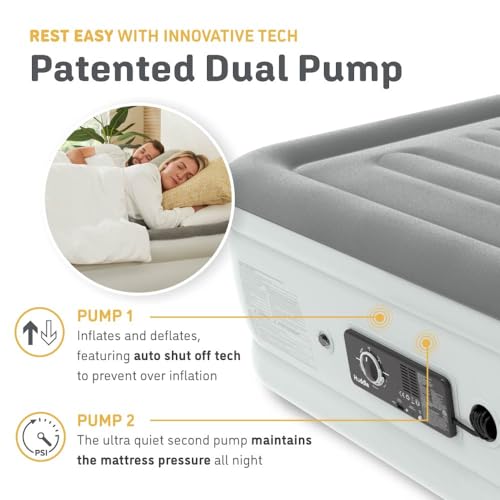 LUXURY AIR BED PATENTED DUAL PUMP SLUMBERGUARD SELF-INFLATION QUEEN SIZE - GRAY Like New