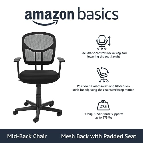 Amazon Basics Mesh Mid-Back Adjustable-Height 360-Degree Swivel Office Chair Like New