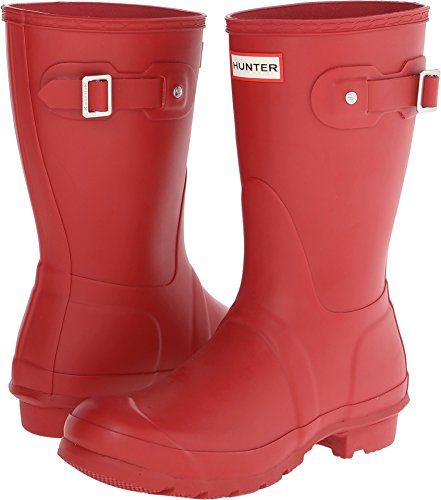 HUNTER WOMEN'S ORIGINAL SHORT GLOSS SNOW BOOT - SIZE 8 - MILITARY RED Like New