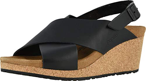 B1015830 IRKENSTOCK WOMENS SAMIRA WEDGE SANDAL BLACK LEATHER SIZE 6-6.5 NARROW Like New