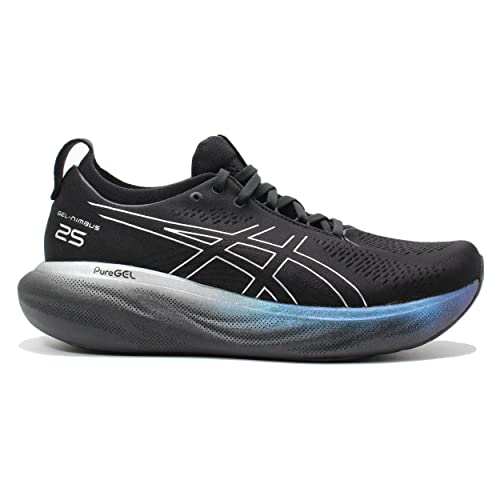 1011B616 ASICS MEN'S NIMBUS 25 PLATINUM ROAD SHOE, SIZE 11, Black Electric Red Like New