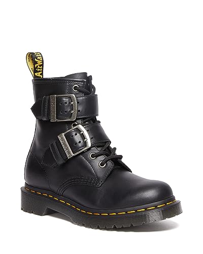 31033001 DR. MARTENS 1460 Buckle Pull Up Leather Lace Up Boots BLACK SIZE 6 Like New