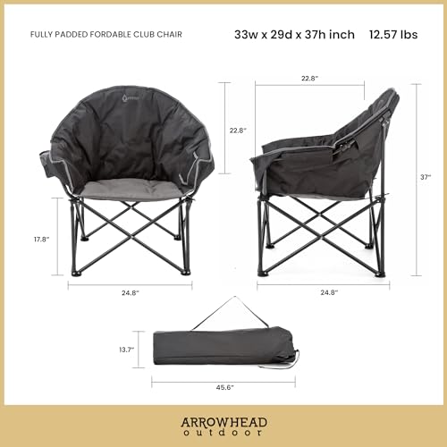 ARROWHEAD OUTDOOR OVERSIZED HEAVY-DUTY CLUB FOLDING CAMPING CHAIR Charcoal Black Like New