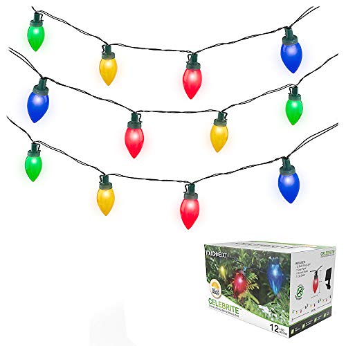 TOUCH OF ECO SOLAR LED CHRISTMAS BULB STRING LIGHTS 20FT 12 VIBRANT LEDS TOE325 Like New