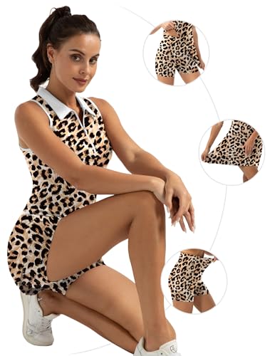 FKEEP WOMEN'S GOLF TENNIS DRESS ACTIVEWEAR ZIPPER V-NECK SHORTS LEOPARD L - Brand New