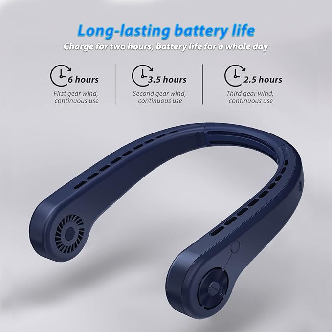 UseeShine Portable Neck Fan bladeless neck fan Indoor Outdoor Travelling - BLUE - Like New
